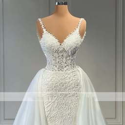 Flavinke Customized V Neck Mermaid Lace Wedding Dresses Sleeveless Illusion Beaded Satin Bridal Gowns With Detachable Train