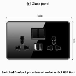 ELEGAN UK Socket Black 16A/20A/45A Full Glass Wall Switch USB type-c Tempered Crystal Panel Electrical Outlet Home Improvement
