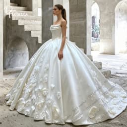 Strapless Draped Neck Corset Bridal Gown Customized Ball Gown Wedding Dress Puffy 3D Floral Bride Dresses Wedding Ceremony