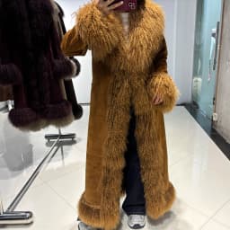 YOLOAgain Real Mongolia Sheep Fur Jacket Long Dark Brown Suede Coat Women