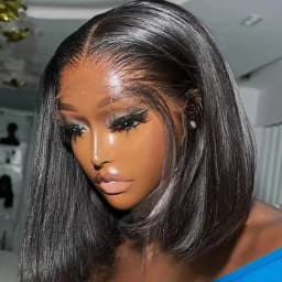 100% Virgin Human Hair Ombre Ash Blonde Highlight Layered Cut Bob Body Wave 5x5 Glueless Lace Closure Wig with Pre-Plucked Hairline 16Inches