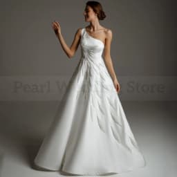 Luxury Beading Wedding Dress One Shoulder Sleeveless A-Line Floor Length Bridal Satin Marriage vestidos Custom Made Gowns