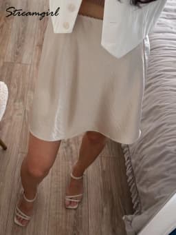 Black Satin Mini Skirts Women Summer Elegant A Line Skirt Ladies Office Beige Elastic Waist Women's Short Satin Skirt Brown 2026