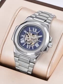 LONGLUX HOT SALE NEW Automatic Mechanical Men Watch Rome Business Waterproof Skeleton Luminous Stainless Steel Gift Watch