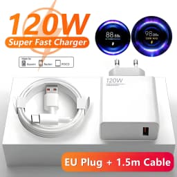 6A 120W EU Fast USB Wall Charger For Xiaomi 11 12 13 14 15 Ultra Redmi Note 11T 12 13 POCO F6 X5 Pro Type C Turbo Charging Cable