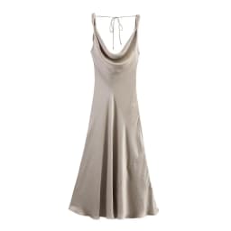 HH Women's Solid Vacation Style Satin Texture Backless V-neck Midi Dress Summer Female Elegant Sexy Lace-up Strap Dress