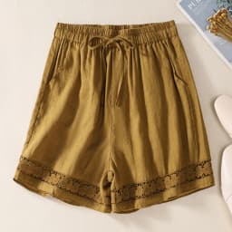 Casual Solid Linen Cotton Lace Floral Summer Short Pants Loose Elastic Waist Boho Beach Wear Shorts for Women Bottom