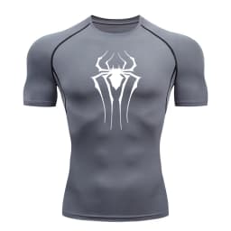 Spider Print Compression Shirts for Men Summer Short Sleeve Rash Guard Gym Workout Tshirt Athletic Quick Dry Undershirts Tops