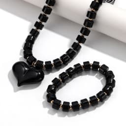 Gothic Acrylic Black Beaded Bracelets Necklace Set for Women Fashion Heart Pendant Choker Necklaces 2025 New Jewelry