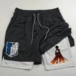 Attack on Titan Anime Collaboration Printing 2-in-1 Sports Shorts Summer New Men's and Women's Fitness Running Leggings Shorts