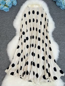 Polka Dot Print High Elegant A-line Pleated Long Skirt For Women 2025 Spring autumn Office Lady Casual Leopard Skirts