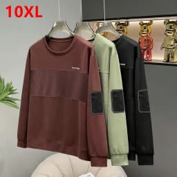 Plus Size Men Autumn Sweatshirt Embroidered Lettering Spliced Design Trendy Patchwork Color Block Crew Neck Casual Top170kg 10XL