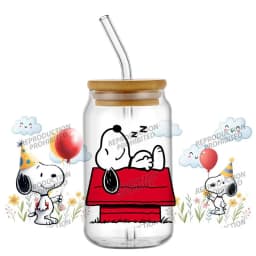 cartoon dog pattern 16OZ UV DTF Cup Wrap Stickers Waterproof Durable DIY Snoopy Design For Libbey Glass Home decoration