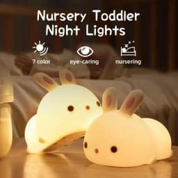 LED NightLights Silicone Rabbit Night Light with USB Charging Colorful Atmosphere Lamp for Children Kids Holiday Gift
