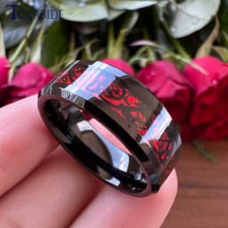 8MM Black Mens Womens Tungsten Carbide Engagement Wedding Ring With Red Opal Dragon Inlay Superior Gift Jewelry Comfort Fit
