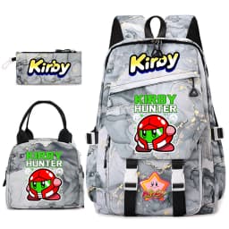 Kirby Cartoon Print Student Backpack Set for Girls with Lunch Bag and Pencil Case School Bookbag Lightweight Daypack