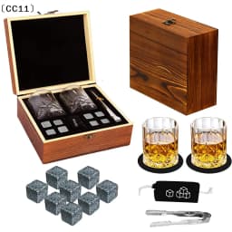 Father'S Day Gift Whiskey Stones Set 8 Pcs Granite Ice Cubes+ 2 Pcs Cups For Whisky In Wooden Bottle Box Present For Dad〔CC11〕