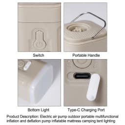 Mini Electric Inflatable Pump 3-in-1 with Lights Wireless Air Compressor for Camping Hiking Inflate & Deflate Equipment