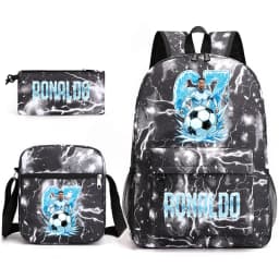 Cr7 Ronaldo 67 Print School Backpack Set with Shoulder Bag & Pencil Case for Teens Kids Lightweight Daypack
