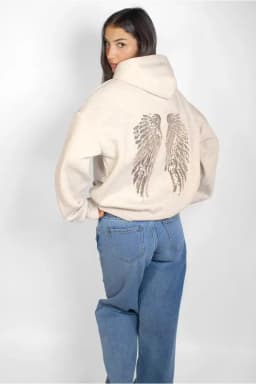 Leisure Spring and Autumn Sweater Wing Print and Hot Rhinestone Two Styles Women's Long-sleeved Pullover Hoodie
