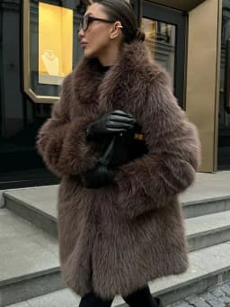 New Thickened Autumn Winter Fox Fur Coat With Large Lapel Long Street style Faux Fur Overcoat Soft Furry Luxe Femme Fur Jacket
