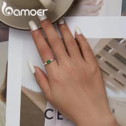 BAMOER 925 Sterling Silver Oval Gemstone Ring for Women Green Pink Zirconium Prongs Setting Ring Wedding Bridal Jewelry Gift