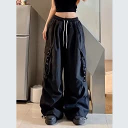 American Style Loose Fit Straight Leg Work Pants Women's Casual High Waist Trousers with Pockets for Hip Hop Street Dance