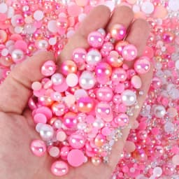 1100Pcs Flat Back Pearls And Rhinestones, 30g Mixed Size 3mm-10mm Ab Color Resin Rhinestones Semi-Circular Pearl