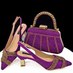 Venus Chan 2024 Special Design High Quality Orange Color African Women Shoes and Bag Set with Shinning Crystal for Wedding Party