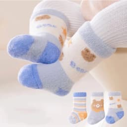 3 Pairs Winter Thicken Baby Socks Cute Rabbit Bear Plush Middle Tube Socks For Newborn Warm Boy Girl Long Socks