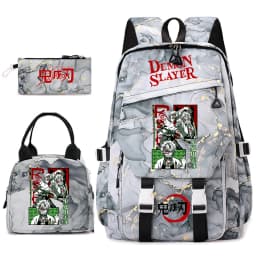 Demon Slayer Anime Backpack Set for Girls Demon Slayer 3Pcs School Bag Lunch Kit Pouch