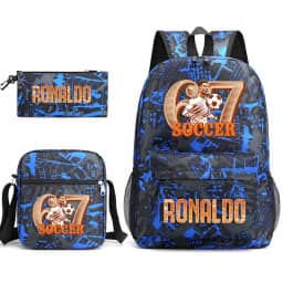 Cr7 Ronaldo 67 Print School Backpack Set with Shoulder Bag & Pencil Case for Teens Kids Lightweight Daypack