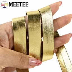 Meetee 5M 5-30mm Synthetic PU Leather Ribbon Trim in Gold Silver Rosegold Colors for Bag Clothing Jewelry Bows DIY Craft Decor