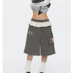 Patchwork Polka Dot Shorts for Women 2025 New Bottoms Ruffles Straight Wide Leg Pants Summer Casual Pantalones Cortos De Mujer