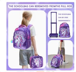 Primary School Student School Trolley Bags Set with Lunch Bag Pen bag Travel Trolley Bag for Girls Rolling Luggage Suitcase