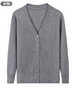 UHYTGF Elegant Mother Spring Autumn Sweater Jacket Single-Breasted Knitted Cardigan For Women Fashion V-Neck Loose Size Coat1447