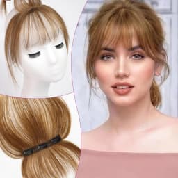 Ombre Brown to Blonde Clip in Bangs 100% Real Human Hair Bangs Wispy Bangs Hair Pieces 3 Secure Clips in Full Fringe Fake Bangs