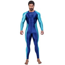 AMORESY Draco Men Oily Glossy Elastic Patchwork Jumpsuit Tracksuit Bodysuit Wrestling Sport Gym Fitness Tight Overalls Sweatsuit