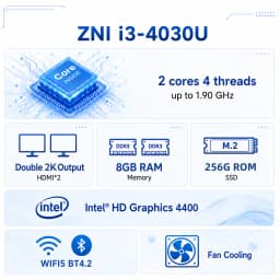 TexHoo Mini PC Intel I3 4th 4030U CPU 8G RAM 256G ROM Dual Display Double LAN Dual M.2 Windows 10 Desktop Computer WiFi5 BT4.2