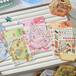 2pcs Cartoon Miniature Scene 3D Landscaping Stickers DIY Cabin Scene Stacking and Pasting Hand Account Cute Gift for Kid Child