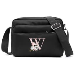 New Simple Black Storage Bag Multi-layer Travel Leisure One Shoulder Crossbody Bag Pink Flower Letter Series Printing Pattern
