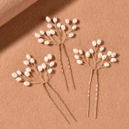 3PCS Alloy Pearl Hair Pins Set Luxury Glossy Anti Slip Styling Accessories for Wedding Bridal Party Women Girls 11x6cm