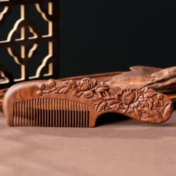 Wood Exquisite Carving Lotus Comb Anti-Static Beard Comb Handicraft Hair Styling Gift's Gift Natural Sandalwood Combs Solid