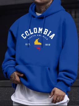 Colombia South America Est 1810 Print Mens Pullovers Fleece Autumn Hoodie Casual Comfortable Sweatshirt Basic Street Sportswear