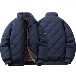Windproof Thermal Diamond Quilted Jacket Men Winter Men's Fleece-Lined Thickened Parkas Man Cuff Design Stand-Up Collar Jackets