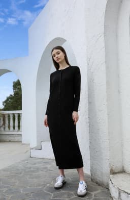 AP SS26 Women Rib Maxi Dress Comfortable Long Sleeve Lady Clothing Elegant