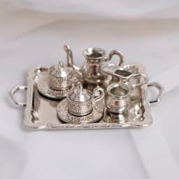 ▶1:12 Dollhouse Miniature Silver Metal Tea Coffee Tray Tableware Set