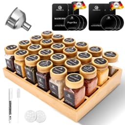 Natural Bamboo Spice Rack With 24 Square Glass Spice Jars And 180 Black Labels, Spice Organizer For Easy Move