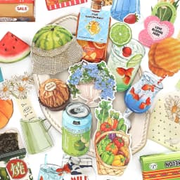 20pcs Kawaii Ins Fresh Store Series Fruit Snack and Drinks Material Pack DIY Scrapbook Handbook Aesthetic Stationery Supplies