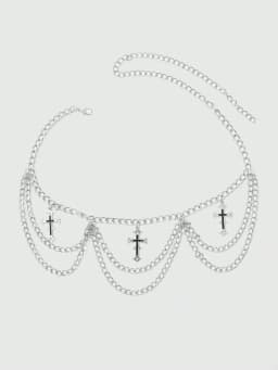 HERSHINE Women's Silver Three-Layer Cross Chain Waist Chain, Y2K Gothic Punk Harajuku Style Rock Hip Hop Accessory,spring,summer